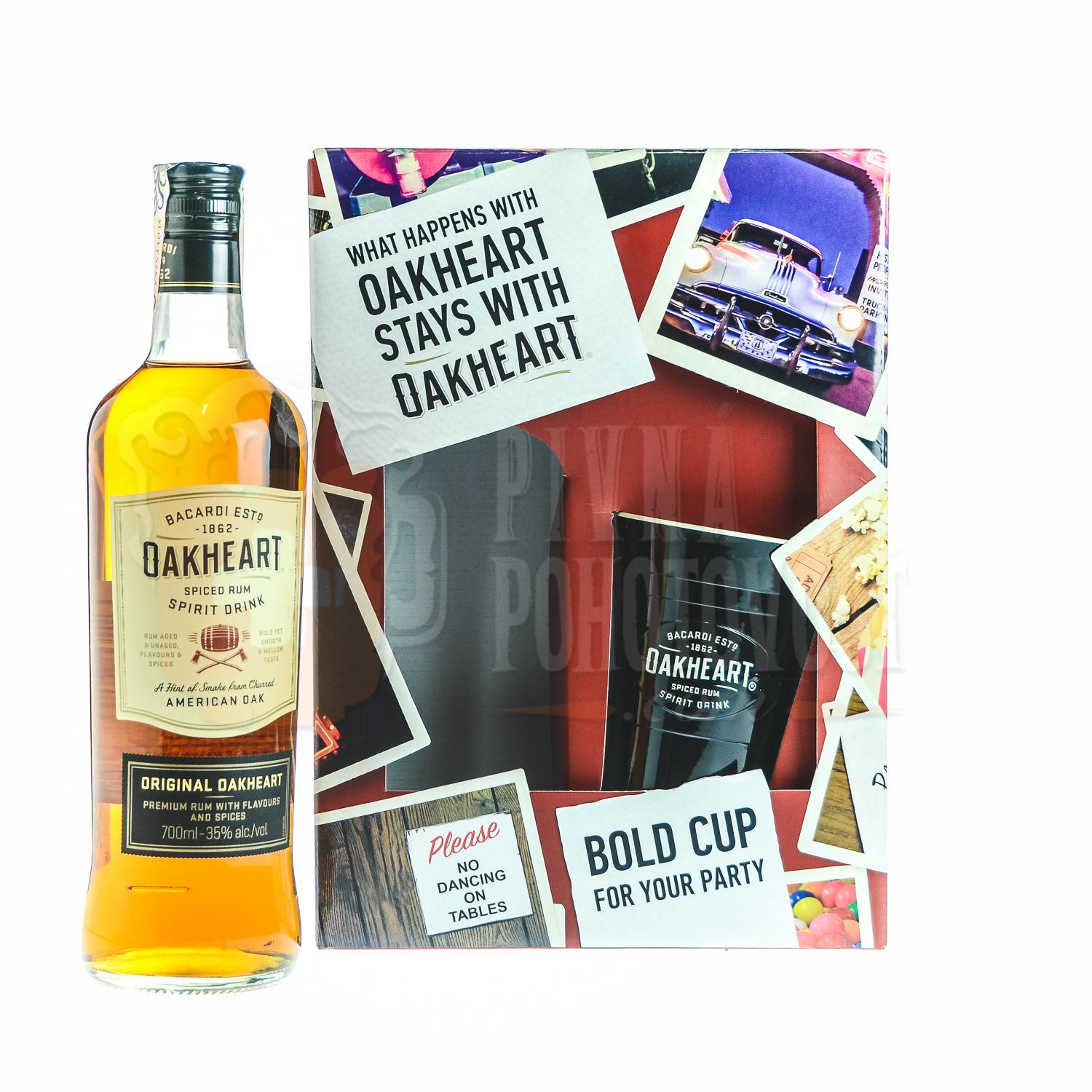 Bacardi Oakheart 0,7 35% darčekový set s pohárom | Pivná Pohotovosť