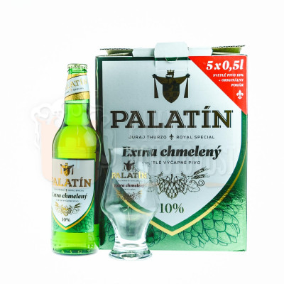 Palatín 10° Extra Chmelený darčekový set 5x0,5l sklo + exkluzívny pohár 